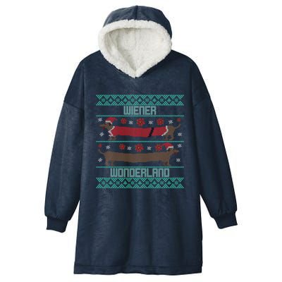 Dachshund Dog Wiener Wonderland Ugly Christmas Sweater Funny Meaningful Gift Hooded Wearable Blanket