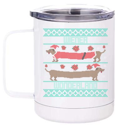 Dachshund Dog Wiener Wonderland Ugly Christmas Sweater Funny Meaningful Gift 12 oz Stainless Steel Tumbler Cup