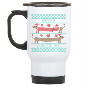 Dachshund Dog Wiener Wonderland Ugly Christmas Sweater Funny Meaningful Gift Stainless Steel Travel Mug