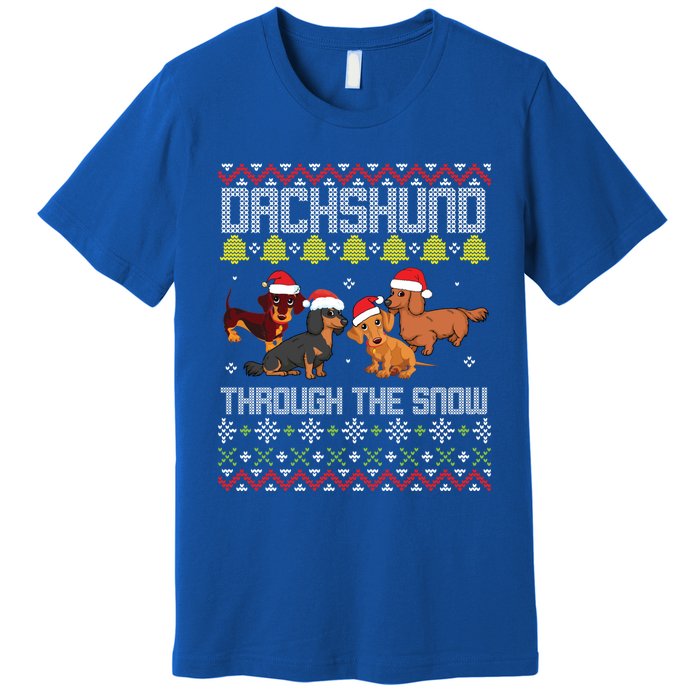 Dachshund Dogs With Noel Costume Dancing Through The Snow Gift Premium T-Shirt