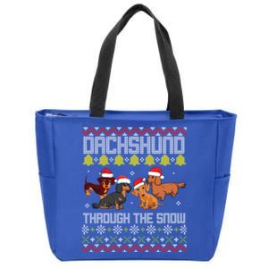 Dachshund Dogs With Noel Costume Dancing Through The Snow Gift Zip Tote Bag