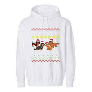 Dachshund Dogs With Noel Costume Dancing Through The Snow Gift Garment-Dyed Fleece Hoodie