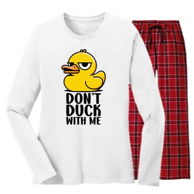 Dont Duck With Me  Cool Funny Duck Gift Funny Ducks Women's Long Sleeve Flannel Pajama Set 