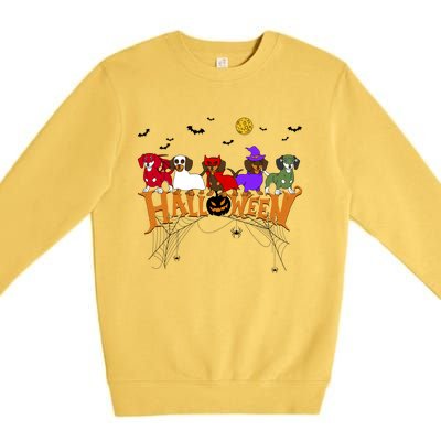 Dachshund Dog Witch Mummy Pumpkin Halloween Spooky Season Funny Gift Premium Crewneck Sweatshirt