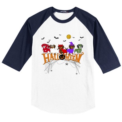 Dachshund Dog Witch Mummy Pumpkin Halloween Spooky Season Funny Gift Baseball Sleeve Shirt