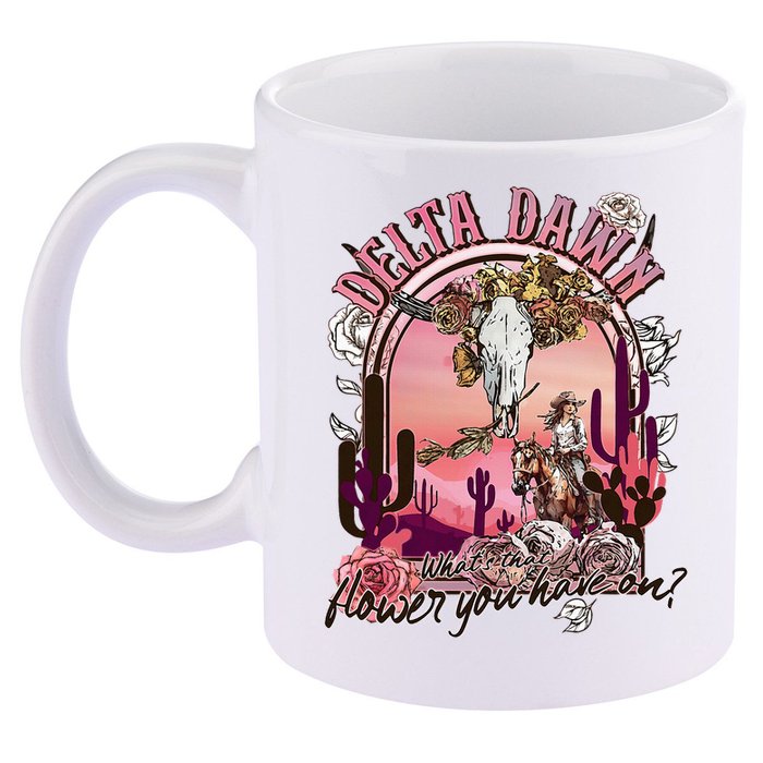 Delta Dawn WhatS That Flower You Have On Western Country 11oz C Handle Ceramic Mug