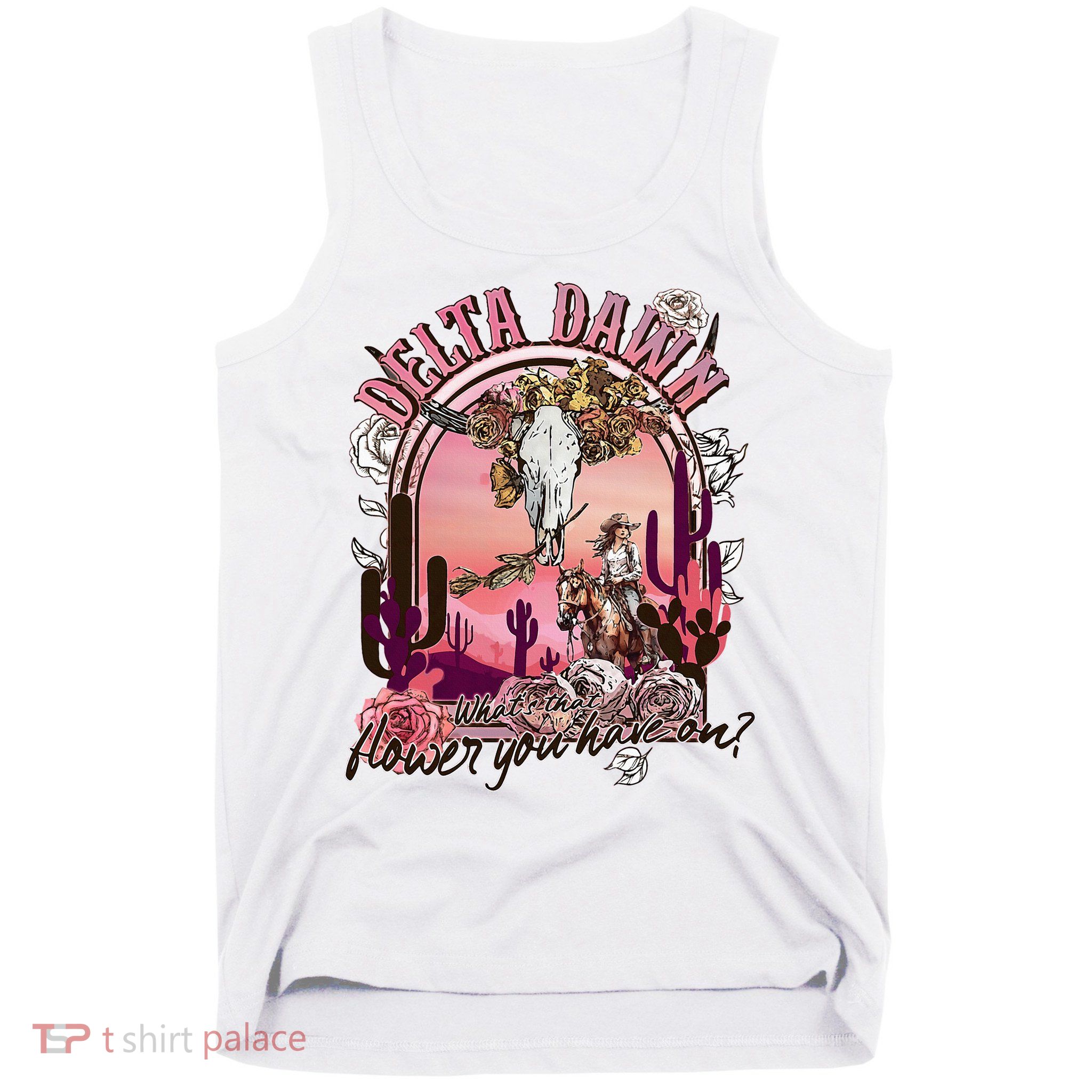 Delta Dawn WhatS That Flower You Have On Western Country Tank Top