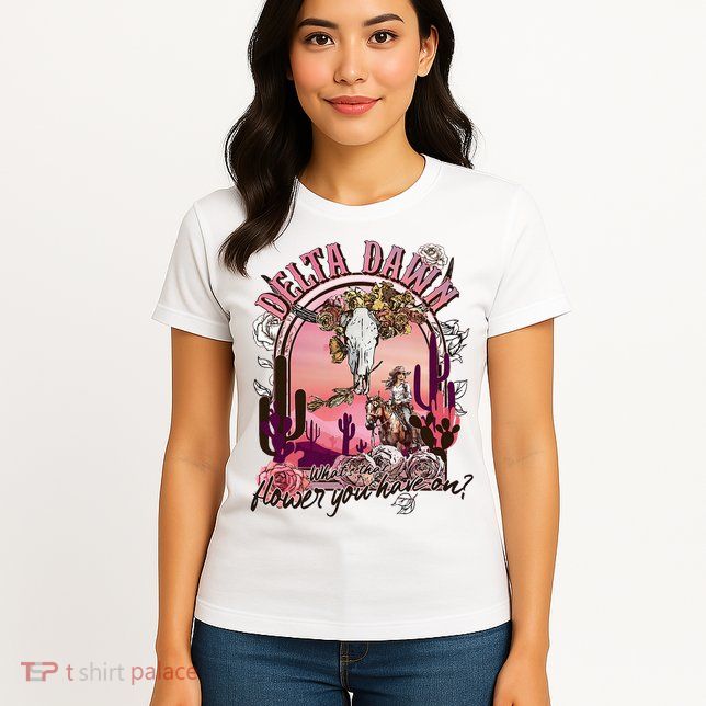 Delta Dawn WhatS That Flower You Have On Western Country Womens T-Shirt