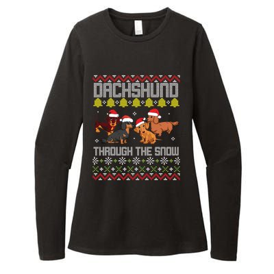 Dachshund Dogs With Noel Costume Dancing Through The Snow Gift Womens CVC Long Sleeve Shirt