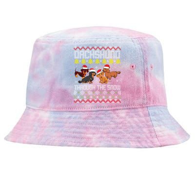 Dachshund Dogs With Noel Costume Dancing Through The Snow Gift Tie-Dyed Bucket Hat