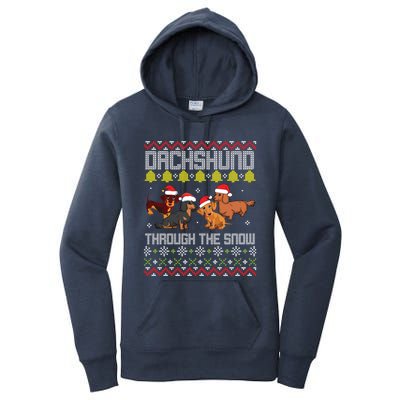 Dachshund Dogs With Noel Costume Dancing Through The Snow Gift Women's Pullover Hoodie