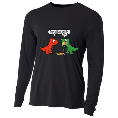 Dude Did You Eat The Last Unicorn Funny Dinosaur Cooling Performance Long Sleeve Crew