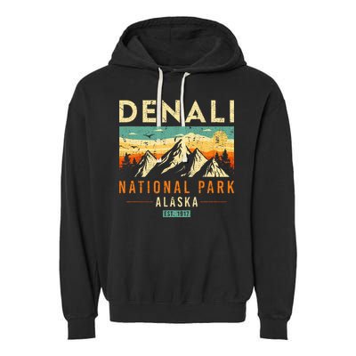 Denali Est. 1917 Vintage Retro Alaska National Park Garment-Dyed Fleece Hoodie