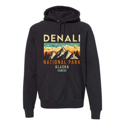 Denali Est. 1917 Vintage Retro Alaska National Park Premium Hoodie