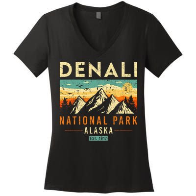 Denali Est. 1917 Vintage Retro Alaska National Park Women's V-Neck T-Shirt