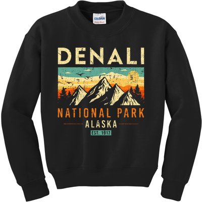 Denali Est. 1917 Vintage Retro Alaska National Park Kids Sweatshirt