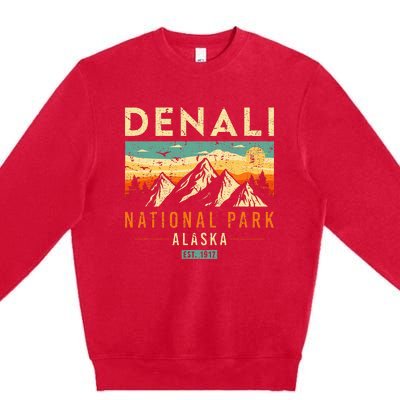 Denali Est. 1917 Vintage Retro Alaska National Park Premium Crewneck Sweatshirt