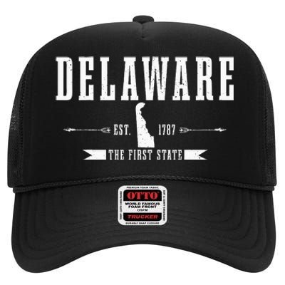 Delaware Est. 1787 The First State Pride State Map High Crown Mesh Back Trucker Hat