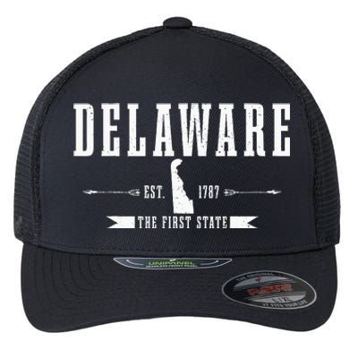 Delaware Est. 1787 The First State Pride State Map Flexfit Unipanel Trucker Cap