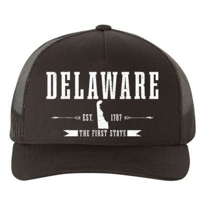 Delaware Est. 1787 The First State Pride State Map Yupoong Adult 5-Panel Trucker Hat