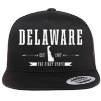 Delaware Est. 1787 The First State Pride State Map Flat Bill Trucker Hat