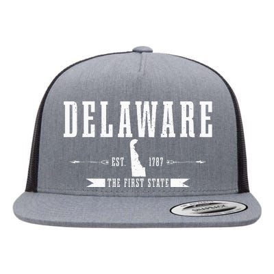 Delaware Est. 1787 The First State Pride State Map Flat Bill Trucker Hat