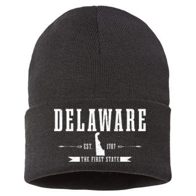 Delaware Est. 1787 The First State Pride State Map Sustainable Knit Beanie