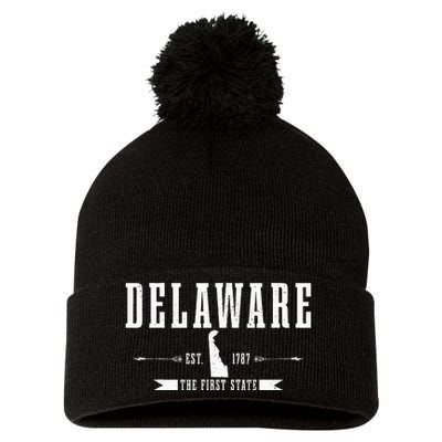 Delaware Est. 1787 The First State Pride State Map Pom Pom 12in Knit Beanie