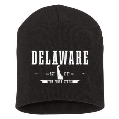 Delaware Est. 1787 The First State Pride State Map Short Acrylic Beanie