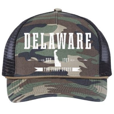 Delaware Est. 1787 The First State Pride State Map Retro Rope Trucker Hat Cap