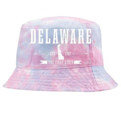 Delaware Est. 1787 The First State Pride State Map Tie-Dyed Bucket Hat