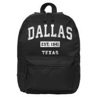 Dallas Est 1841 Texas Tx Vintage Sports Established Design 16 in Basic Backpack