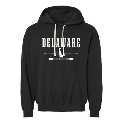 Delaware Est. 1787 The First State Pride State Map Vintage Garment-Dyed Fleece Hoodie