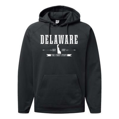 Delaware Est. 1787 The First State Pride State Map Vintage Performance Fleece Hoodie