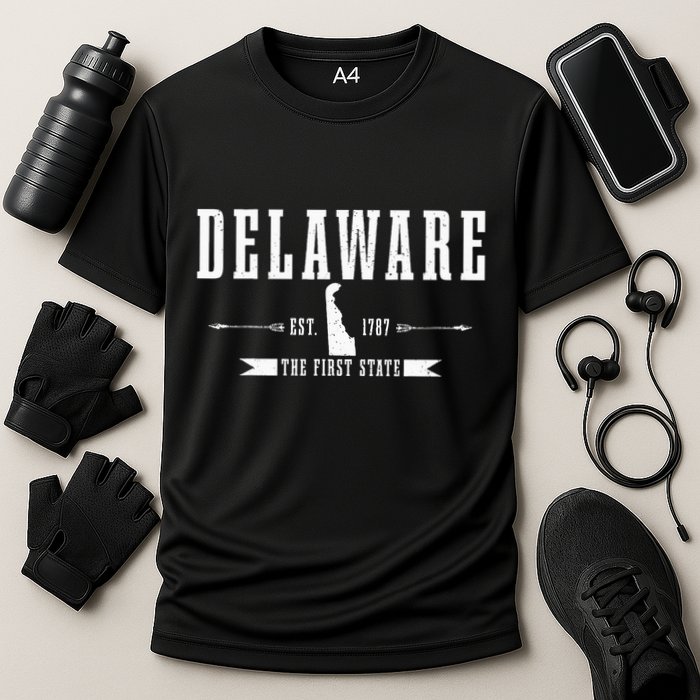 Delaware Est. 1787 The First State Pride State Map Vintage Performance Shirt
