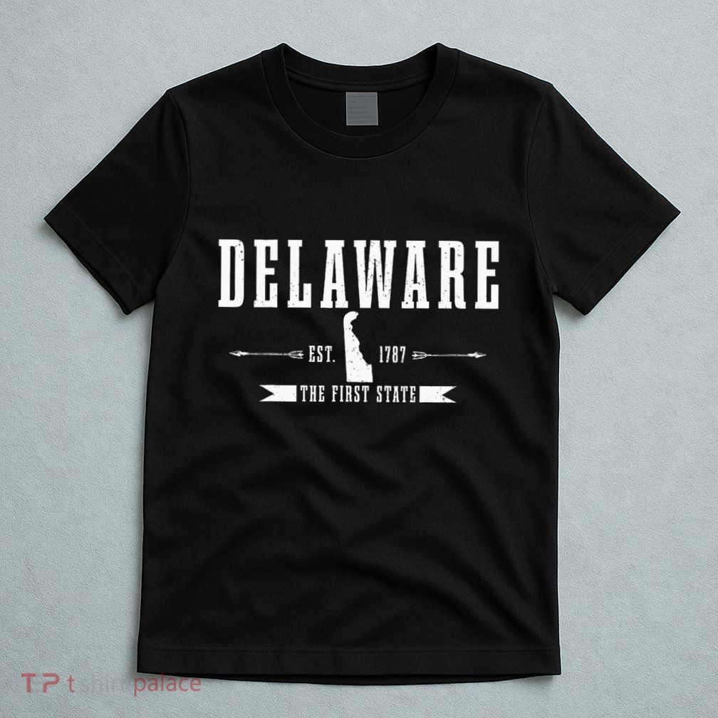 Delaware Est. 1787 The First State Pride State Map Vintage T-Shirt