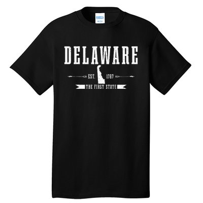 Delaware Est. 1787 The First State Pride State Map Vintage Tall T-Shirt