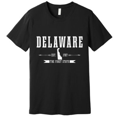 Delaware Est. 1787 The First State Pride State Map Vintage Premium T-Shirt
