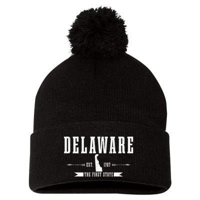 Delaware Est. 1787 The First State Pride State Map Vintage Pom Pom 12in Knit Beanie