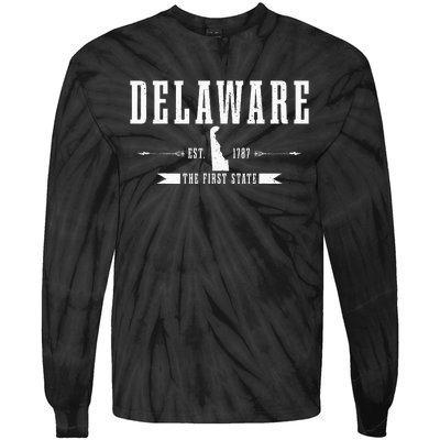 Delaware Est. 1787 The First State Pride State Map Vintage Tie-Dye Long Sleeve Shirt