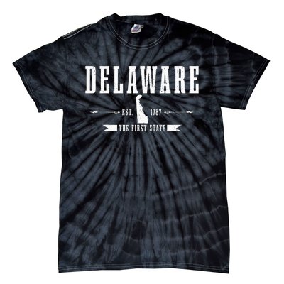 Delaware Est. 1787 The First State Pride State Map Vintage Tie-Dye T-Shirt