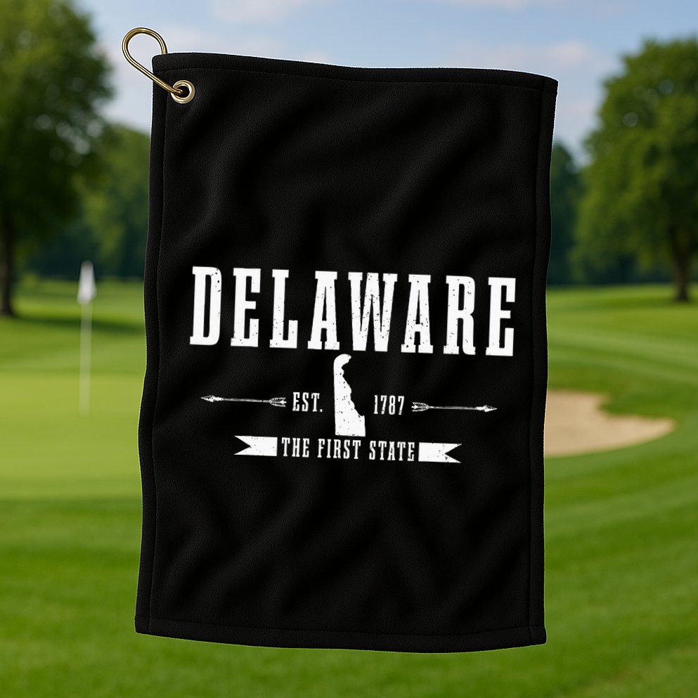Delaware Est. 1787 The First State Pride State Map Vintage Golf Towel