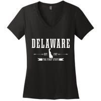 Delaware Est. 1787 The First State Pride State Map Vintage Women's V-Neck T-Shirt