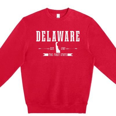 Delaware Est. 1787 The First State Pride State Map Vintage Premium Crewneck Sweatshirt