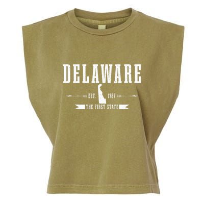 Delaware Est. 1787 The First State Pride State Map Vintage Garment-Dyed Women's Muscle Tee