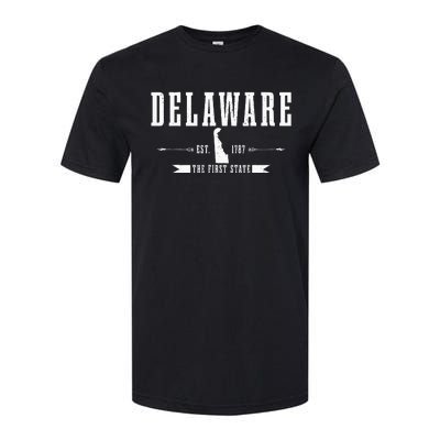 Delaware Est. 1787 The First State Pride State Map Vintage Softstyle CVC T-Shirt