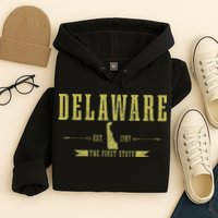 Delaware Est. 1787 The First State Pride State Map Vintage Hoodie