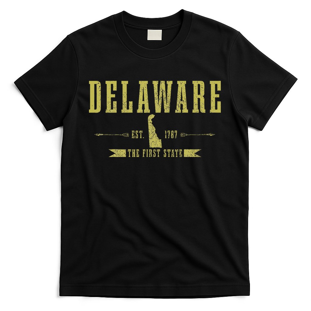 Delaware Est. 1787 The First State Pride State Map Vintage T-Shirt