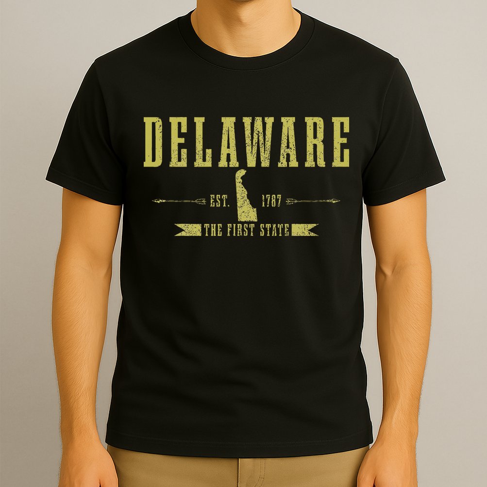 Delaware Est. 1787 The First State Pride State Map Vintage T-Shirt