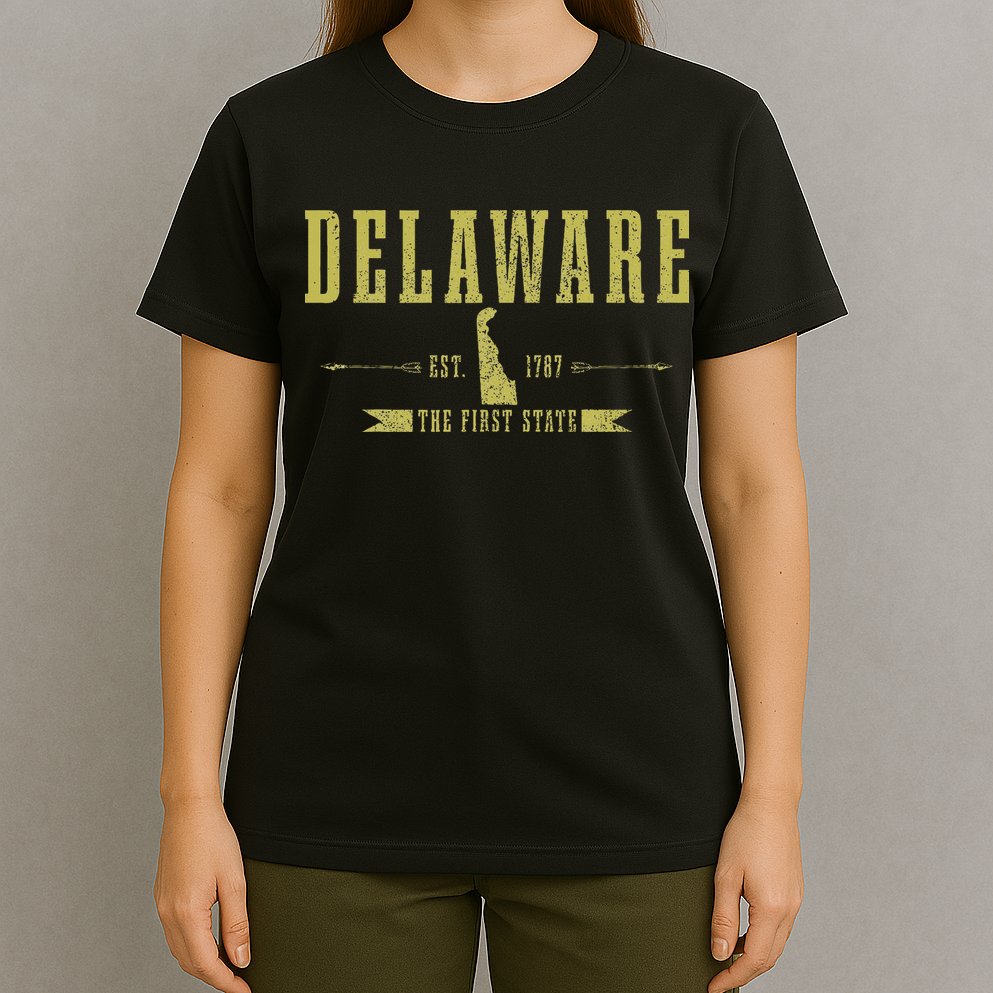 Delaware Est. 1787 The First State Pride State Map Vintage T-Shirt